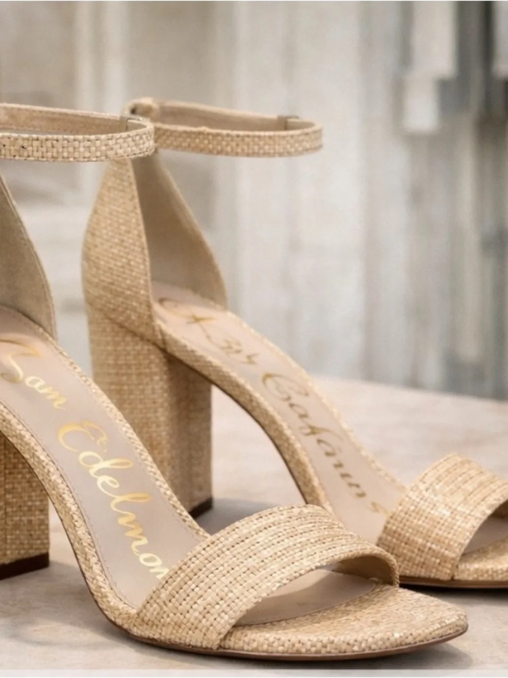Sam Edelman Yaro Ankle Strap Block Heel Bleached Beechwood Raffa Size 8